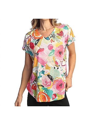 Jess & Jane Sangria Cap Sleeve Top in Pink Multi (view 2)