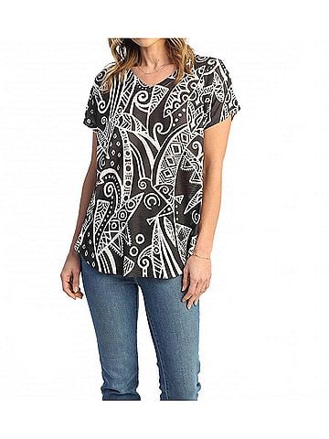 Jess & Jane Mystery Cap Sleeve Top in Black/ White (view 2)
