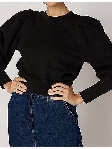 Cleobella Indi Puffed High Cuff Sleeves Sweatshirt in Black (view 2)