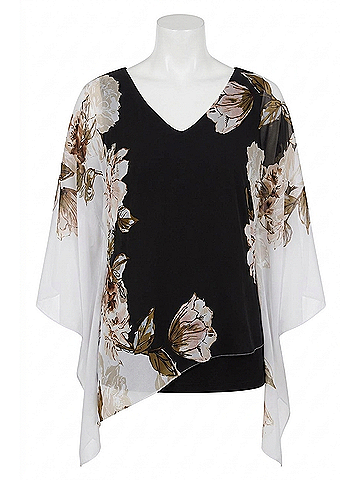 Joseph Ribkoff Cape Sleeve Top in Black, White And Floral (view 1)
