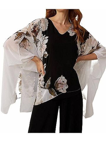 Joseph Ribkoff Cape Sleeve Top in Black, White And Floral (view 2)