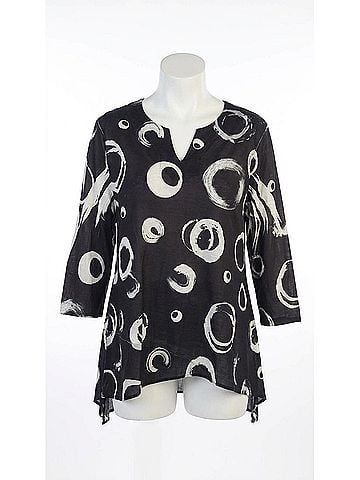 Jess & Jane Circles Slit V-Neck Chiffon Contrast Top in Black (view 1)