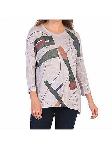 Jess & Jane Contours Knit Jersey Dolman Sleeve Top in Abstract Art (view 2)
