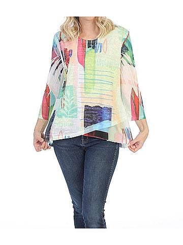 Jess & Jane Monaco Burnout Mesh Contrast Top in Colorful Abstract Sublimation (view 2)