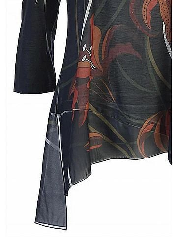 Jess & Jane Women's Lily Trio Slit V-Neck Chiffon Contrast Top in Black Floral Burnout (view 2)