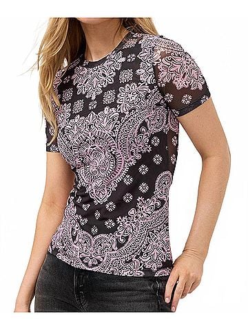Johnny Was Eleanor Short Sleeve Mesh Tee in Tularose Black (view 2)
