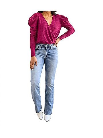 White Birch Take Me Out Faux Wrap Bodysuit in Magenta (view 2)