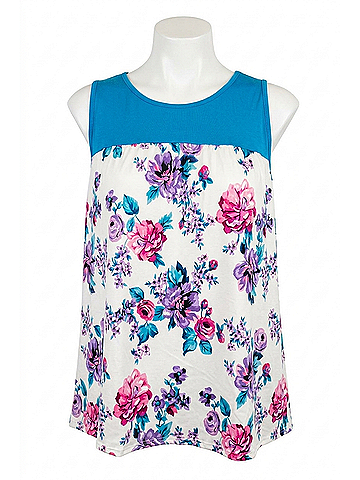 White Birch Floral Swing Tank Top in Teal/White (view 1)