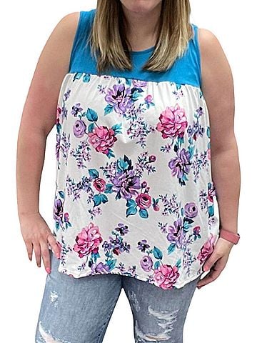 White Birch Floral Swing Tank Top in Teal/White (view 2)