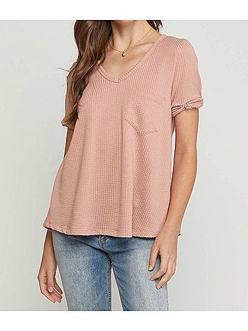 Entro Textured Pocket Top in Mauve (view 2)