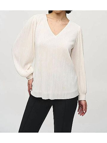 Joseph Ribkoff Pleated Knit Top in Off White (view 2)