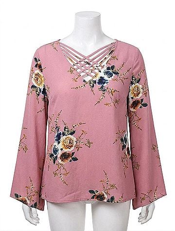 Entro Floral Criss Cross Top in Mauve (view 1)