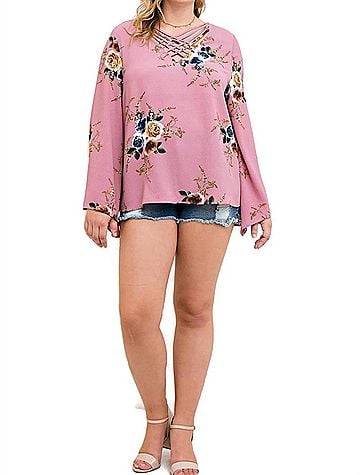 Entro Floral Criss Cross Top in Mauve (view 2)