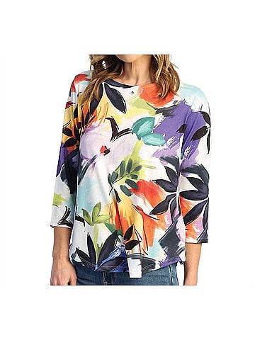 Jess & Jane Tropical Round Hem Top in Floral Multi (view 2)