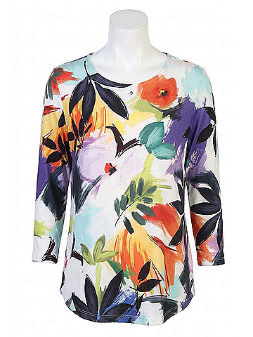 Jess & Jane Tropical Round Hem Top in Floral Multi (view 1)