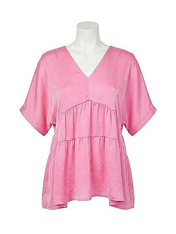 Entro Double V Tiered Top - Plus in Pink (view 1)