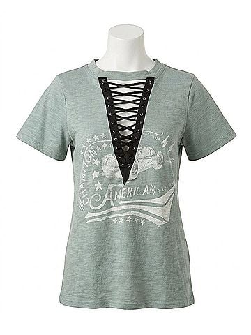 Entro Lace Up Graphic Tee in Blue (view 1)
