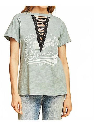 Entro Lace Up Graphic Tee in Blue (view 2)