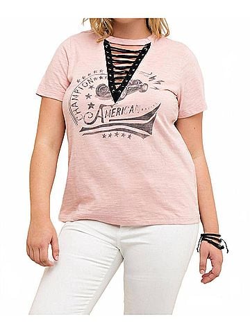Entro Lace Up Graphic Tee in Blush (view 2)