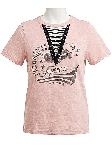 Entro Lace Up Graphic Tee in Blush (view 1)