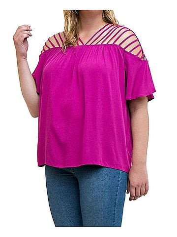 Entro Bohemian Strappy Top - Plus in Fuchsia (view 2)