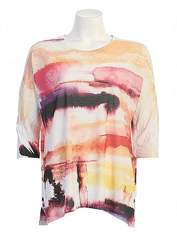 Jess & Jane Women's Cherry Button Accent Side Slit Top in Multicolor (view 1)