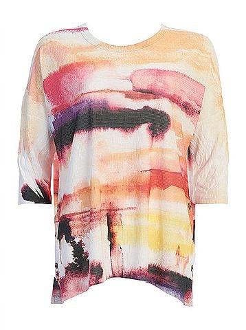 Jess & Jane Women's Cherry Button Accent Side Slit Top in Multicolor (view 2)