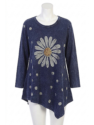 Jess & Jane Happy Days Asymmetrical Cotton Top in Denim (view 1)