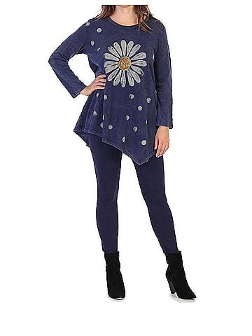 Jess & Jane Happy Days Asymmetrical Cotton Top in Denim (view 2)
