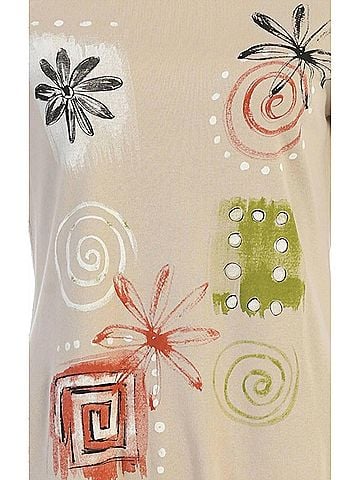 Jess & Jane Women's Patchwork Printed Cotton Top - Plus in Stone (view 2)