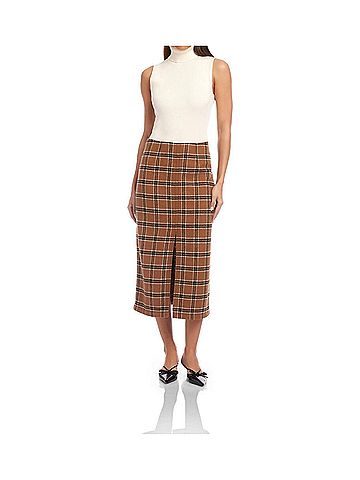Fifteen Twenty Kaia Midi Skirt in Plaid Brown (view 2)