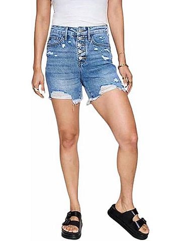 Judy Blue High Rise Rigid Magic Button Fly Cutoff Shorts in Medium Wash (view 2)