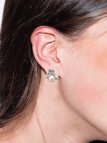 Sorrelli Elisa Pearl Stud Earrings in Palladium And Crystal (view 2)