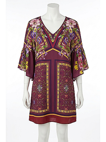 Umgee Floral Ruffle Sleeve Dress in Magenta (view 1)