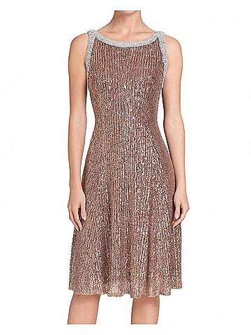 Mac Duggal Sequin Beaded Trim Sleeveless Dress in Rose Gold (view 2)