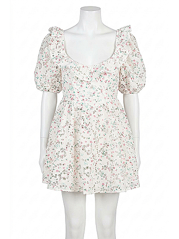 For Love & Lemons Magnolia Floral Mini Dress in Pink, Blue, Orange, Green, White (view 1)