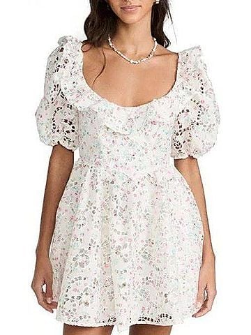For Love & Lemons Magnolia Floral Mini Dress in Pink, Blue, Orange, Green, White (view 2)