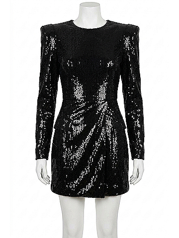 Mac Duggal Long Sleeve Mini Sequin Dress in Black (view 1)