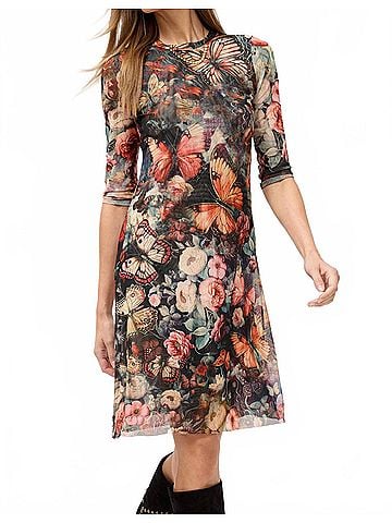 Johnny Was 3/4 Sleeve Mesh Midi Dress in Teyros Scarf (view 2)