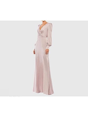 Mac Duggal Ruched Bishop Sleeve Gown in Rose Pink (view 2)