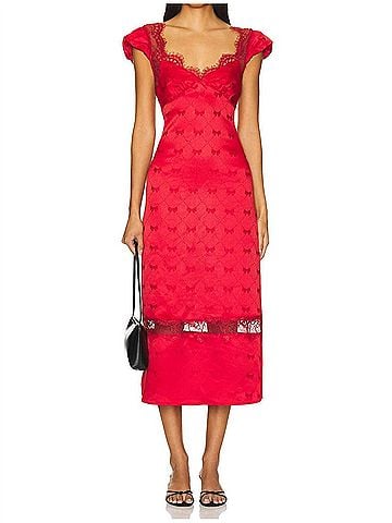 Free People Foolish Heart Midi Dress in Red Dahlia Combo (view 1)