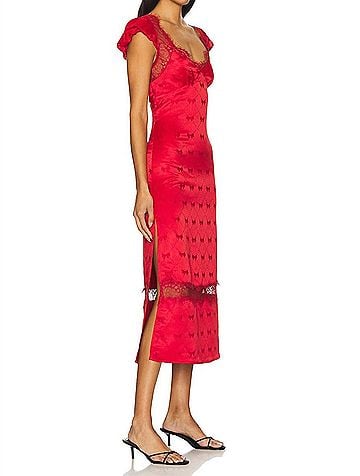 Free People Foolish Heart Midi Dress in Red Dahlia Combo (view 2)