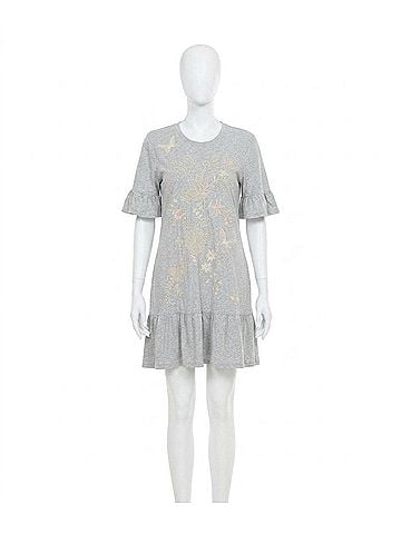 Johnny Was Diina Ruffle Sleeve Knit Dress in Heather Grey (view 1)