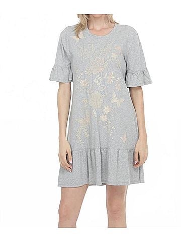 Johnny Was Diina Ruffle Sleeve Knit Dress in Heather Grey (view 2)