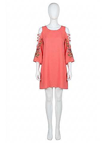 Umgee Floral Embroidered Angel Sleeve Dress in Strawberry (view 1)