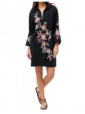 Johnny Was Zip Up Hooded Knit Beach Dress Junie in Black (view 2)