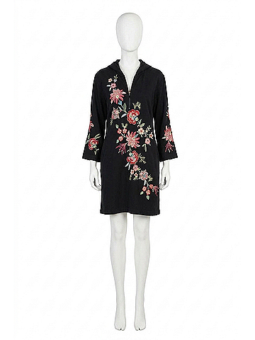 Johnny Was Zip Up Hooded Knit Beach Dress Junie in Black (view 1)