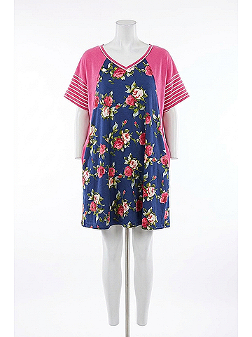 Umgee Striped & Floral Pocket Dress in Navy (view 1)