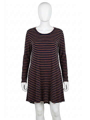Umgee Striped Casual Dress in Navy / Brown (view 1)
