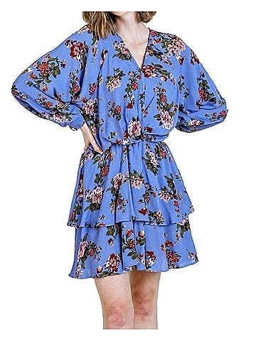 Umgee Floral Tiered Ruffle Hem Dress in Peri (view 2)
